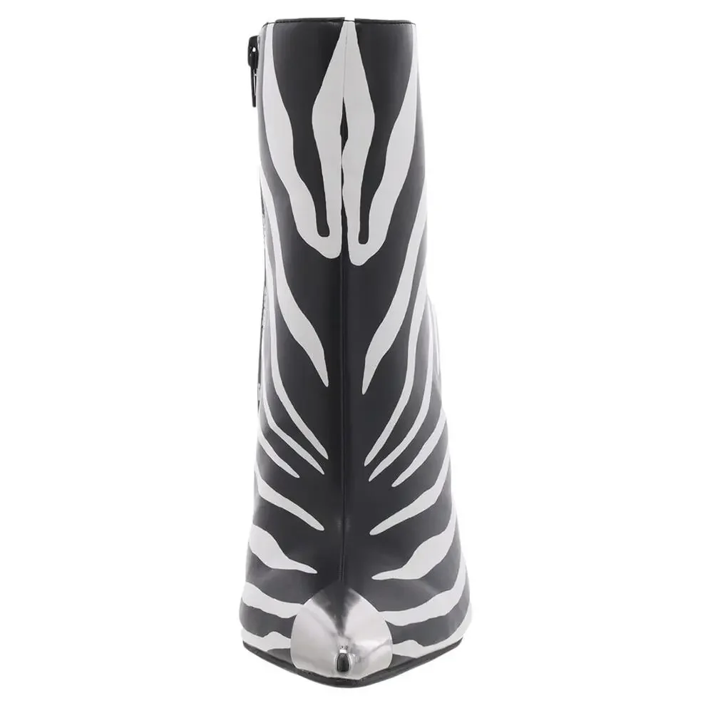 INC Women's Rohese Pointed Toe Booties Black White Zebra Size 7